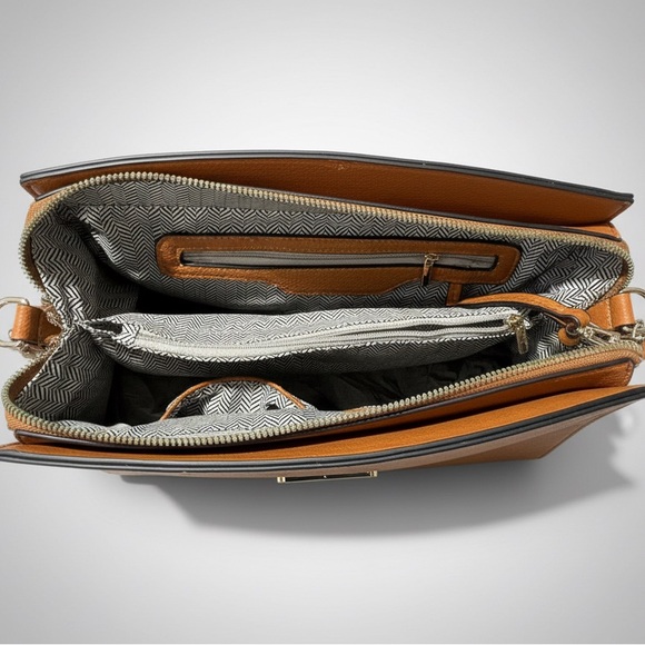 Chic Brown Satchel with Scarf and Teddy Charm - Picture 3 of 4